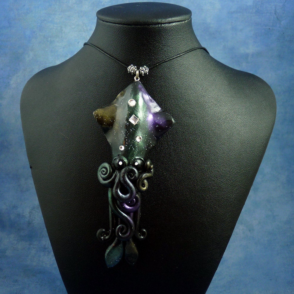 Cosmic Squid Necklace, Polymer Clay Space Jewelry