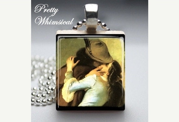 The Kiss - Robin Hood & Maid Marian Necklace, Scrabble Tile Pendant