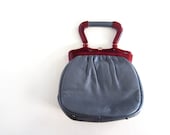 Gray Leather Purse / 1960s Handbag / Etra / 60s Purse / Tortoiseshell Lucite Handle