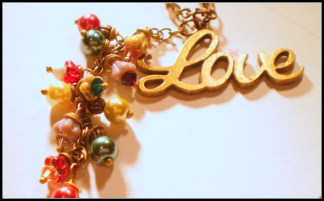Love Vintage Style Necklace with Czech Glass and Swarovski Crystal and Pearl Accents