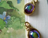 2 Purple Blue Connector Drop Vintage Swarovski Smoked Topaz  with Loop