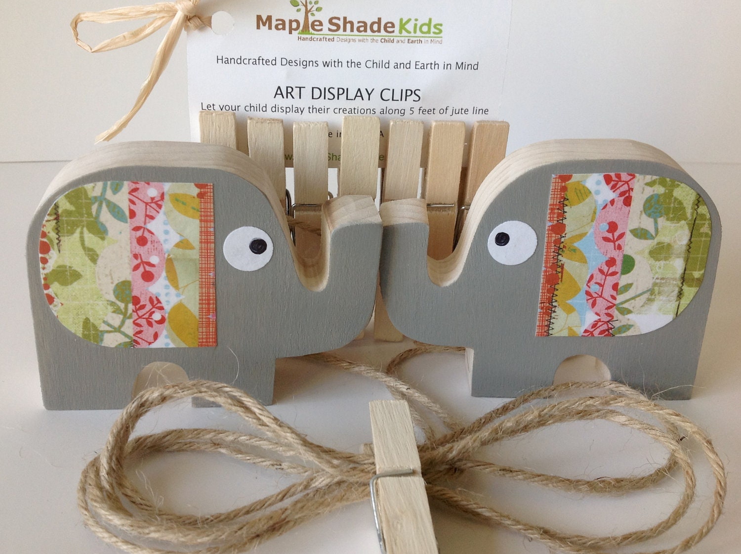 Elephant Art Display Clips, You CHOOSE color, eco-friendly by Maple Shade Kids