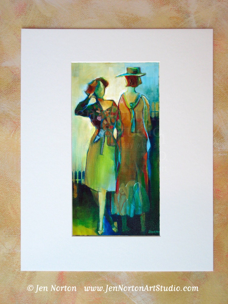 Matted Art Print of Two Women Talking, 11 x 14