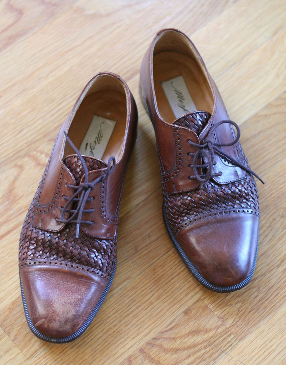 Brown Leather Lace Up Oxford Flats Shoes 8.5 9 Vintage 80s