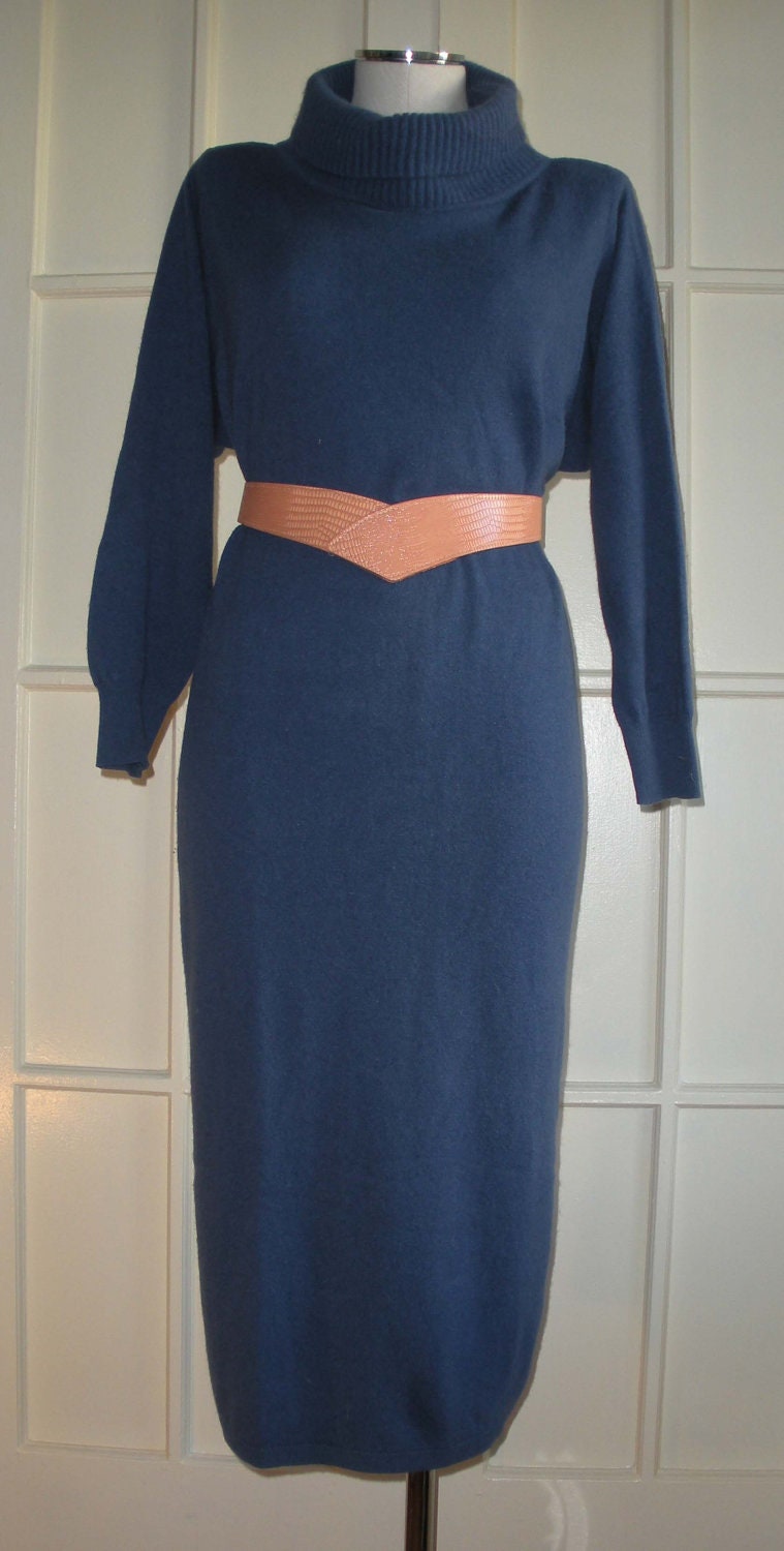 SALE Benetton Blue Vintage Cashmere/Wool Sweater Turtleneck Dress Size 