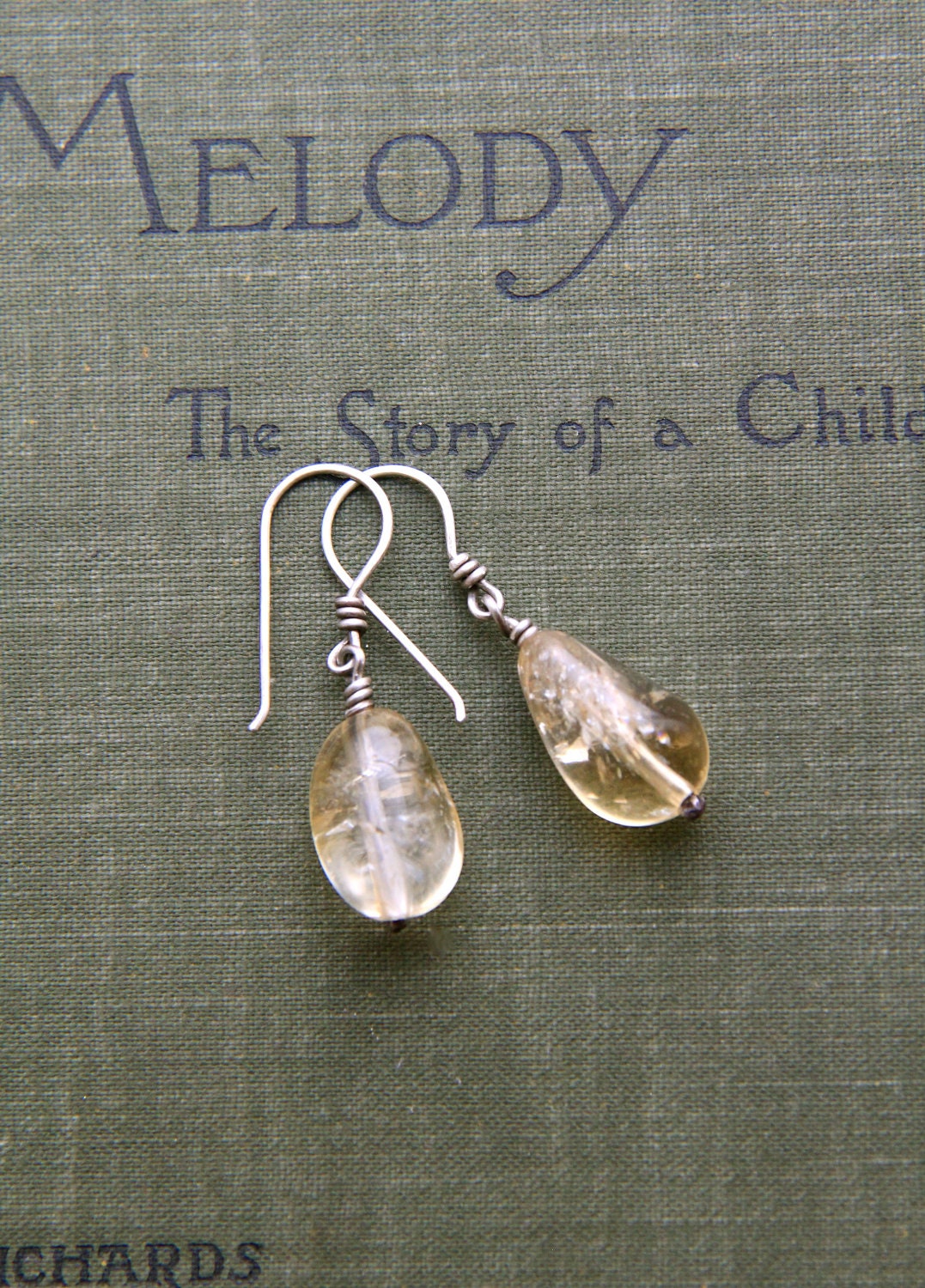 Citrine Dangle Earrings in Reclaimed Silver-"Droplet Earrings in Jonquil"
