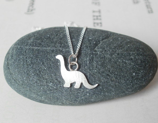 dinosaur necklace in sterling silver, the brontosaurus version, handmade in the UK