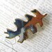 Porcelain Oak Leaf Brooch: Rust, Blue-Green, Tan, Brown & Denim Blue with 22K Gold Decoration. Sienna. Teal. Khaki. Beige. Woodland Jewelry