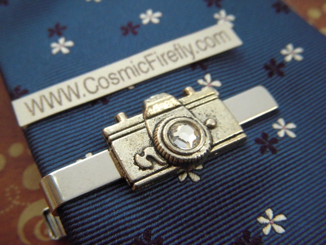 Men's Tie Clip Camera Tie Clip Vintage Inspired Men's Gifts For Him Silver Tie Clip Swarovski Crystal Lens