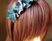 Turquoise Triple Flower Headband Fascinator with Rhinestones