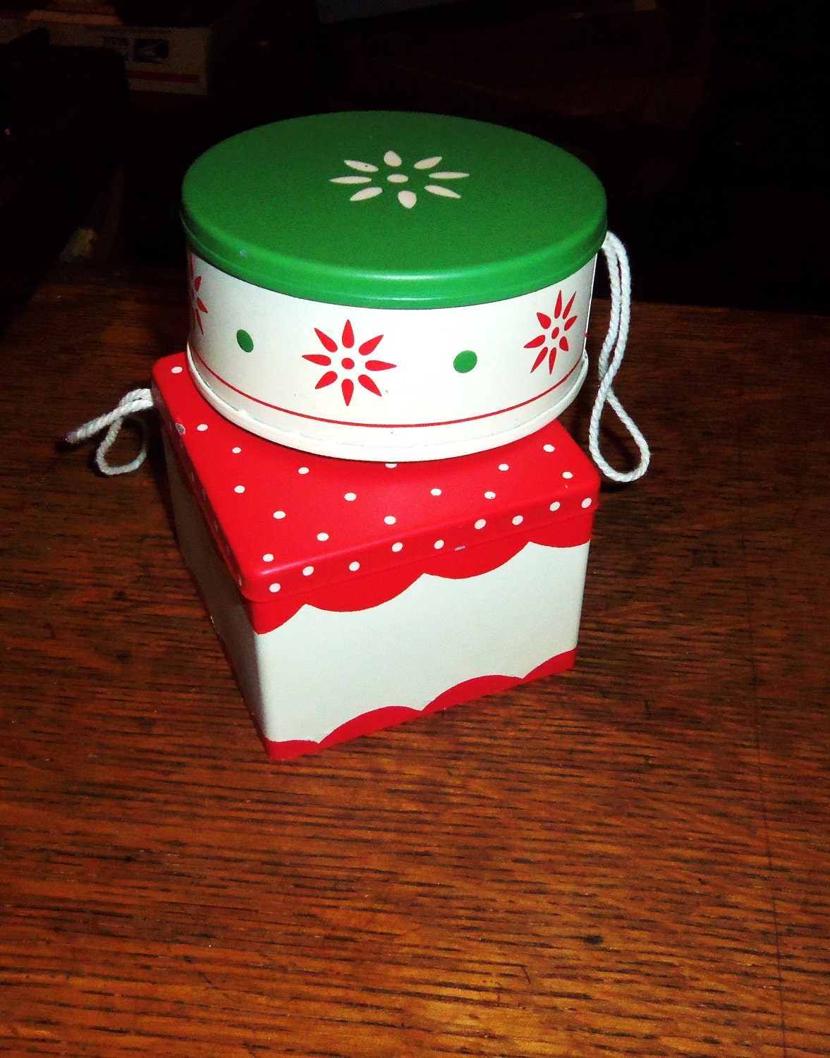 Metal Tin Country Kitchen Pantry Storage Canister Box miniature Christmas Ornament