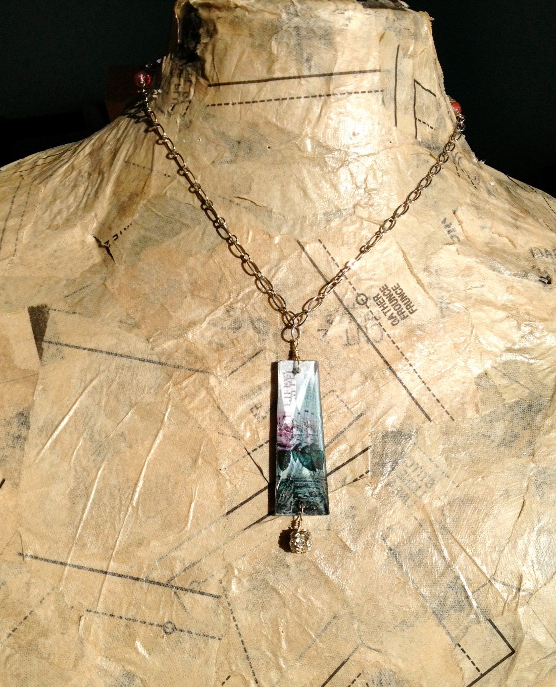 Parisian Rose Necklace with Chandelier Crystal Pendant - Handmade and One-of-a-Kind Eiffel Tower Vintage Assembled Necklace