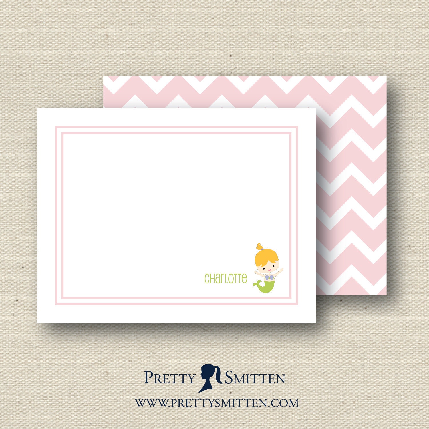 Personalized Flat Note Cards - MERMAID Collection