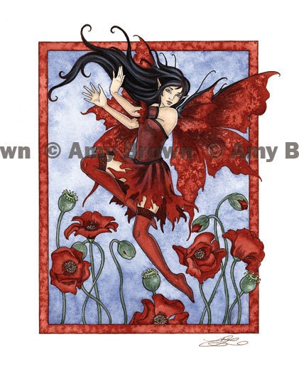 August Red Poppy 8.5x11 FAIRY PRINT by Amy Brown