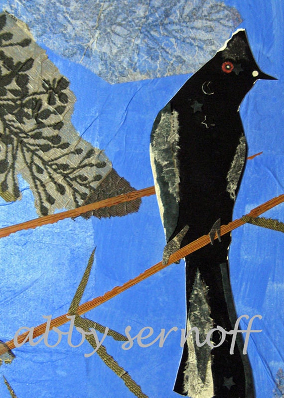 Phainopepla ACEO Print - Art Print of Collage