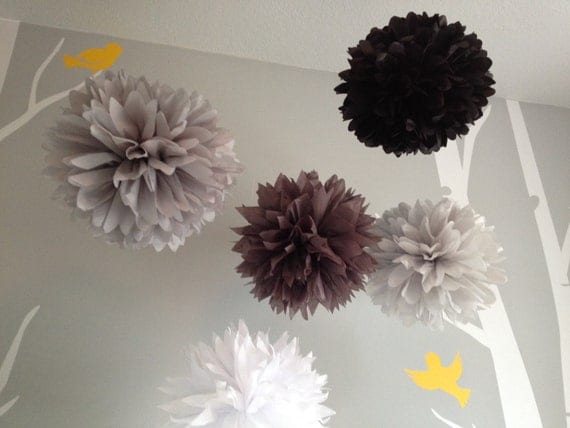 Gray Matter - 5 Tissue Paper Pom Pom Flower DIY Decor Kit - Frilly Paper Flowers Il_570xn