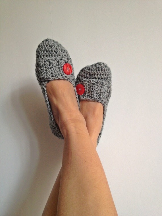 Grey Tweed Crochet Womens Slippers, Ballet Flats, House Shoes
