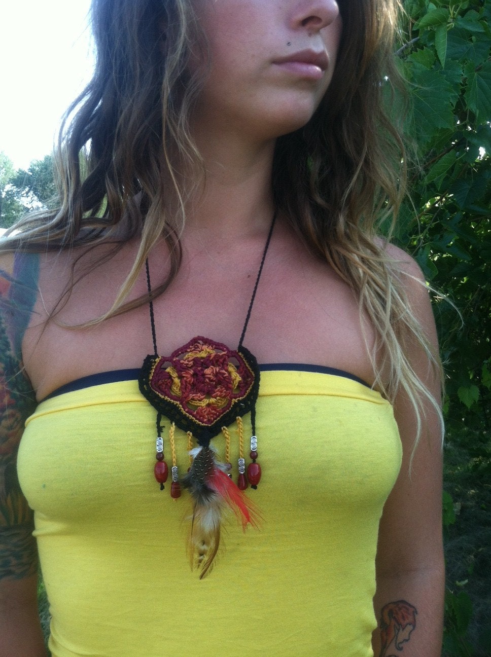 Burning Man Inspired Fiery crochet necklace
