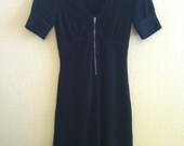 SALE 90s Punk Goth Grunge Black Puff Sleeve Mini Dress with exposed zipper
