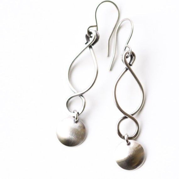 Matte silver earrings in a simple contemporary jewelry design perfect and lightweight for everyday wear - "Swirls and Flourish Earrings"