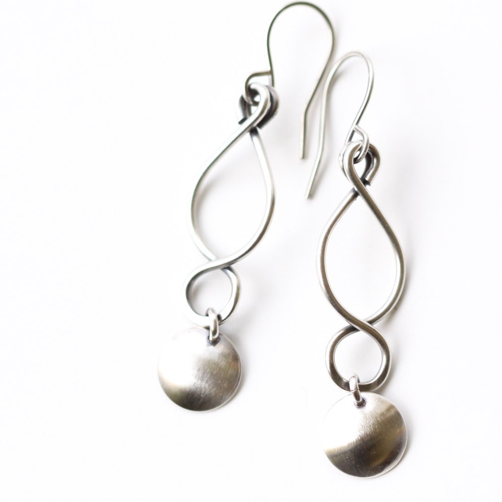 Matte silver earrings in a simple contemporary jewelry design perfect and lightweight for everyday wear - "Swirls and Flourish Earrings"