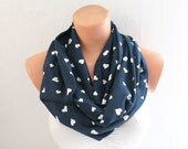 Infinity Scarf Loop Scarf Circle Scarf Cowl Scarf White Hearts Loop Infinity Circle Scarf