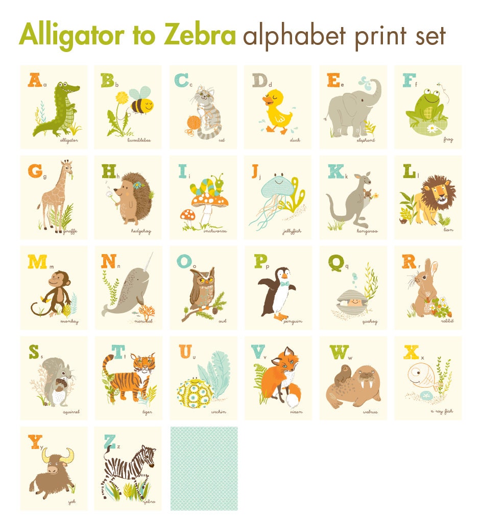 ALPHABET 26 CARD SET - Alligator to Zebra