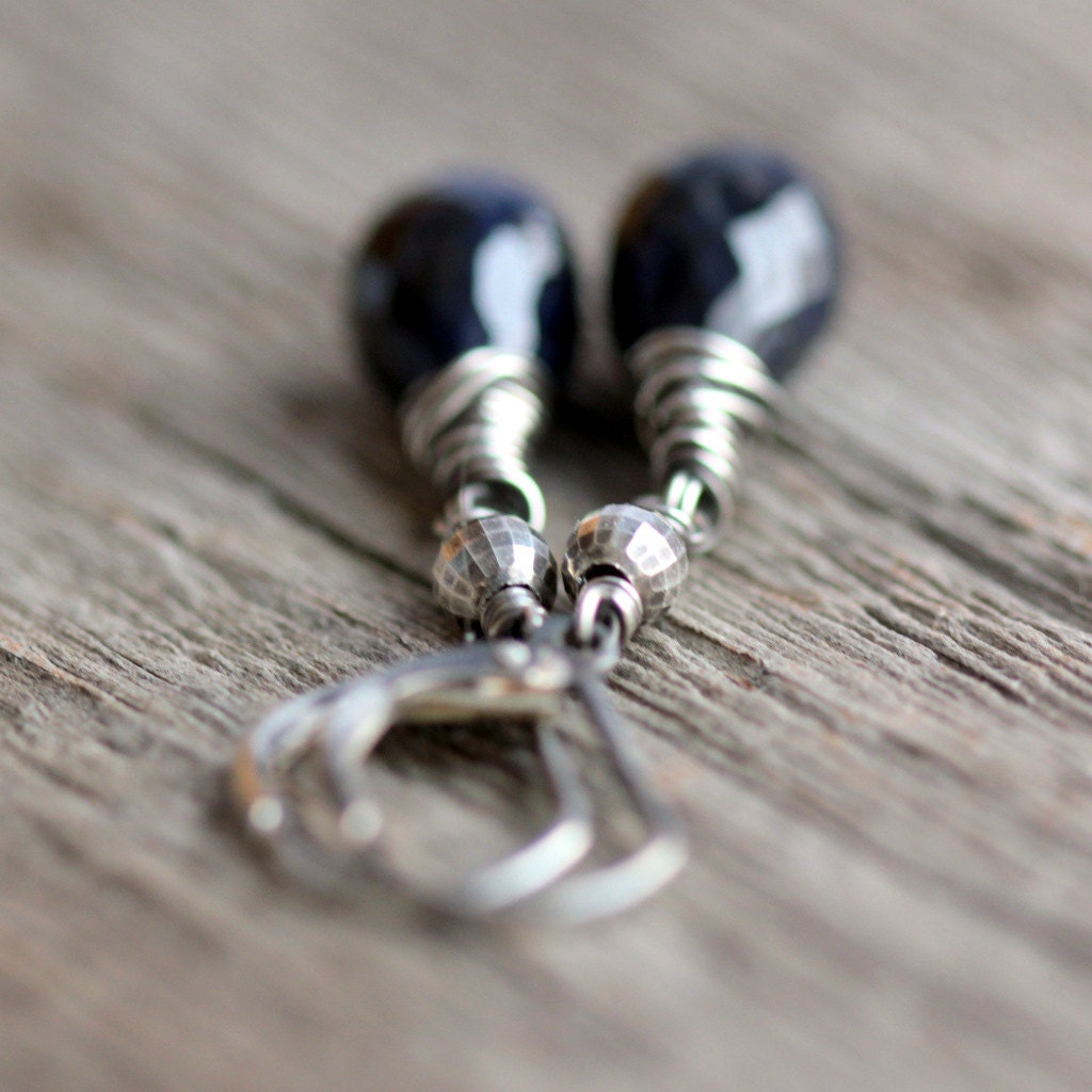 September Birthstone Sapphire Earrings on Sterling Silver Lever Back Ear Wires - Indigo - Birthstone Jewelry Under 50