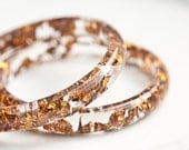Resin Bangle Bracelet Copper Gold Flakes Smooth Stackable bangle Small Cuff OOAK rusteam glam brown fashion
