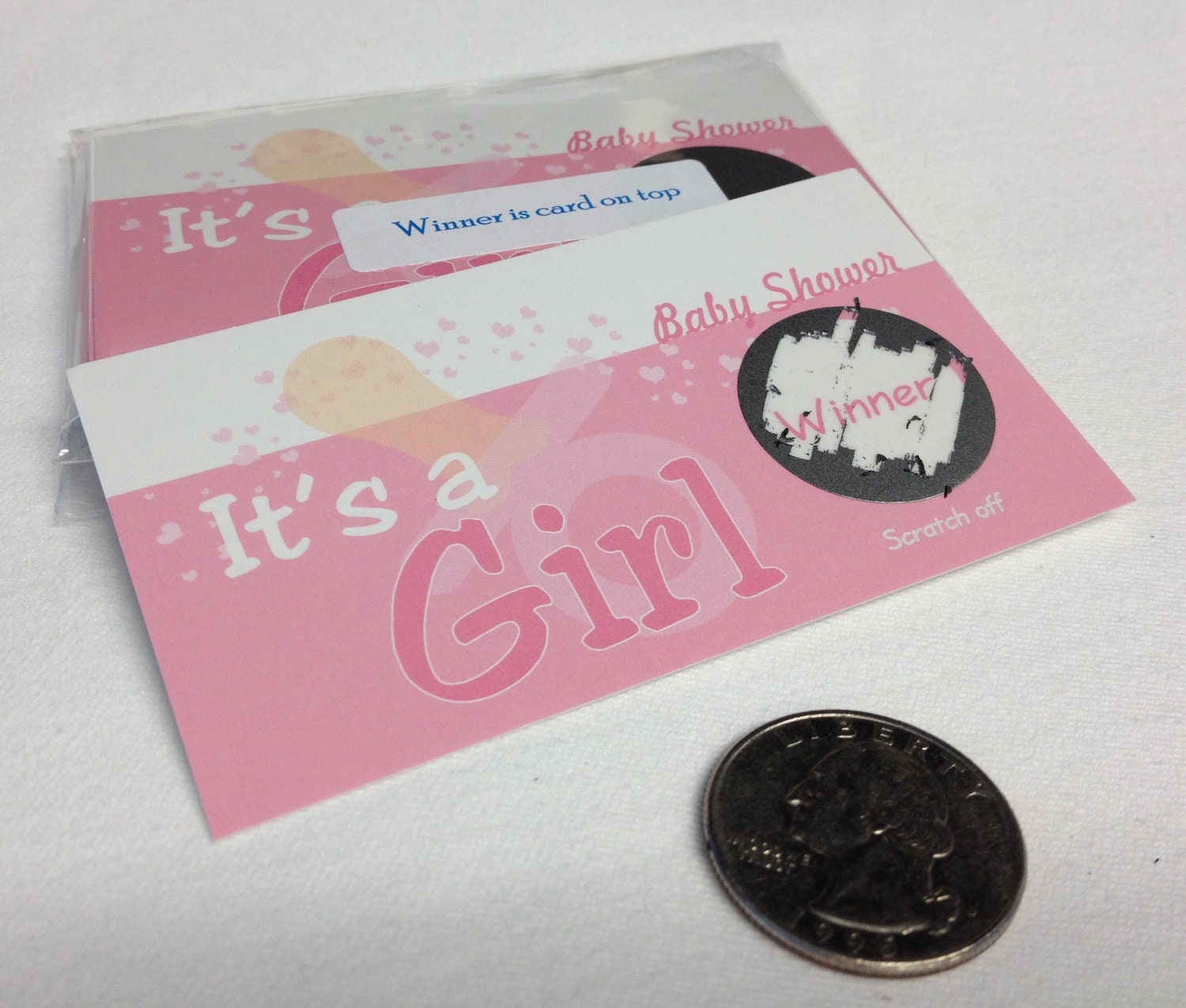 REDUCED 1.99  Baby ITS A GIRL Shower Scratch Off Game Card Ticket Favor