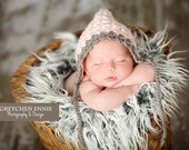 Baby Pixie Bonnet Hat Pink Gray Crochet Newborn Photo Prop