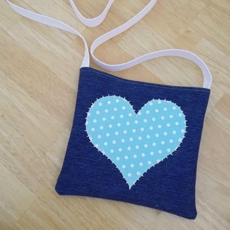Denim Hip Bag with Seafoam Green Polka-dot Heart