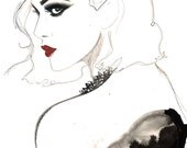 Print from original watercolor pen and charcoal fashion illustration by Jessica Durrant, titled The Vamp