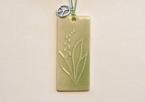 LILY of the VALLEY handmade ceramic gift tag or mini ornament mint green bag charm pendant old fashioned favorite spring garden flower