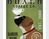 Customizable Personalized - BOXER  Dog COFFEE Company graphic art giclee print 8x10 or 11x14 inches SIGNED Brindle and Cropped - Free Proof