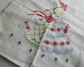Vintage Dresser Scarf Embroidered Victorian Parasol Girl