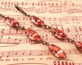 Vintage Swarovski Peach Apricot Earrings Rhinestone Navettes Bridal Prom Glamour