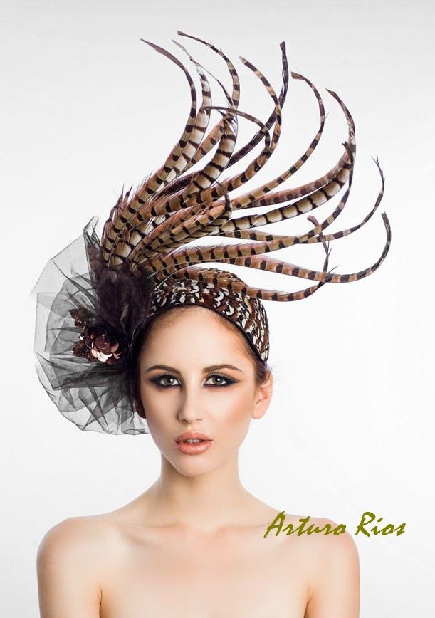 Pheasant tale Headpiece on a Headband--Fascinator--Cocktail Hat