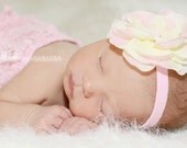 Beautiful Pink & Cream Flower headband with rhinestone center.  Perfect photo prop with my Pink or buttercream rompers