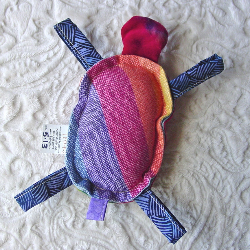 Double Rainbow RR Wrap Scrap Turtle with Rattle - Attachable Toy - Hand Dyed Cotton Velveteen