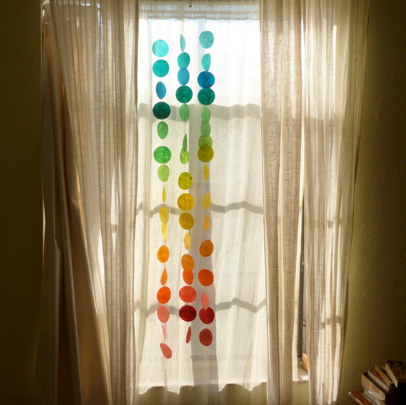 Free Shipping on 3 Happy Suncatchers - garlands of paper circles in happy colors - orange yellow blue green red