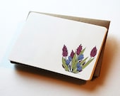 Garden Blooms Notecard Set in Berry, Periwinkle, Green and Cream - Set of 6 flat Notecards and Kraft Envelopes