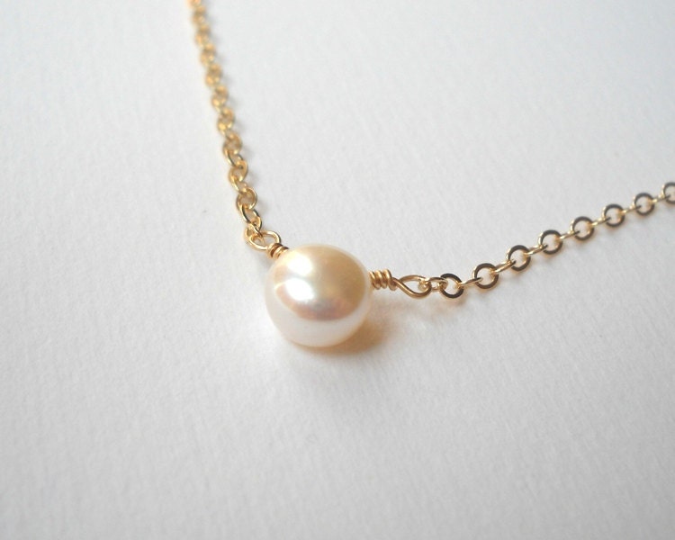 Single Pearl Necklace - Gold Filled White Pearl Pendant Bridal Jewelry ...