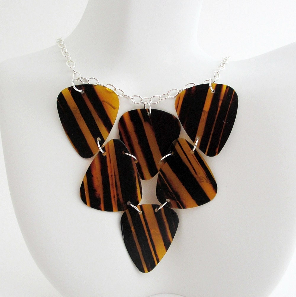 Guitar Pick Necklace Striped Tortoiseshell Triangle