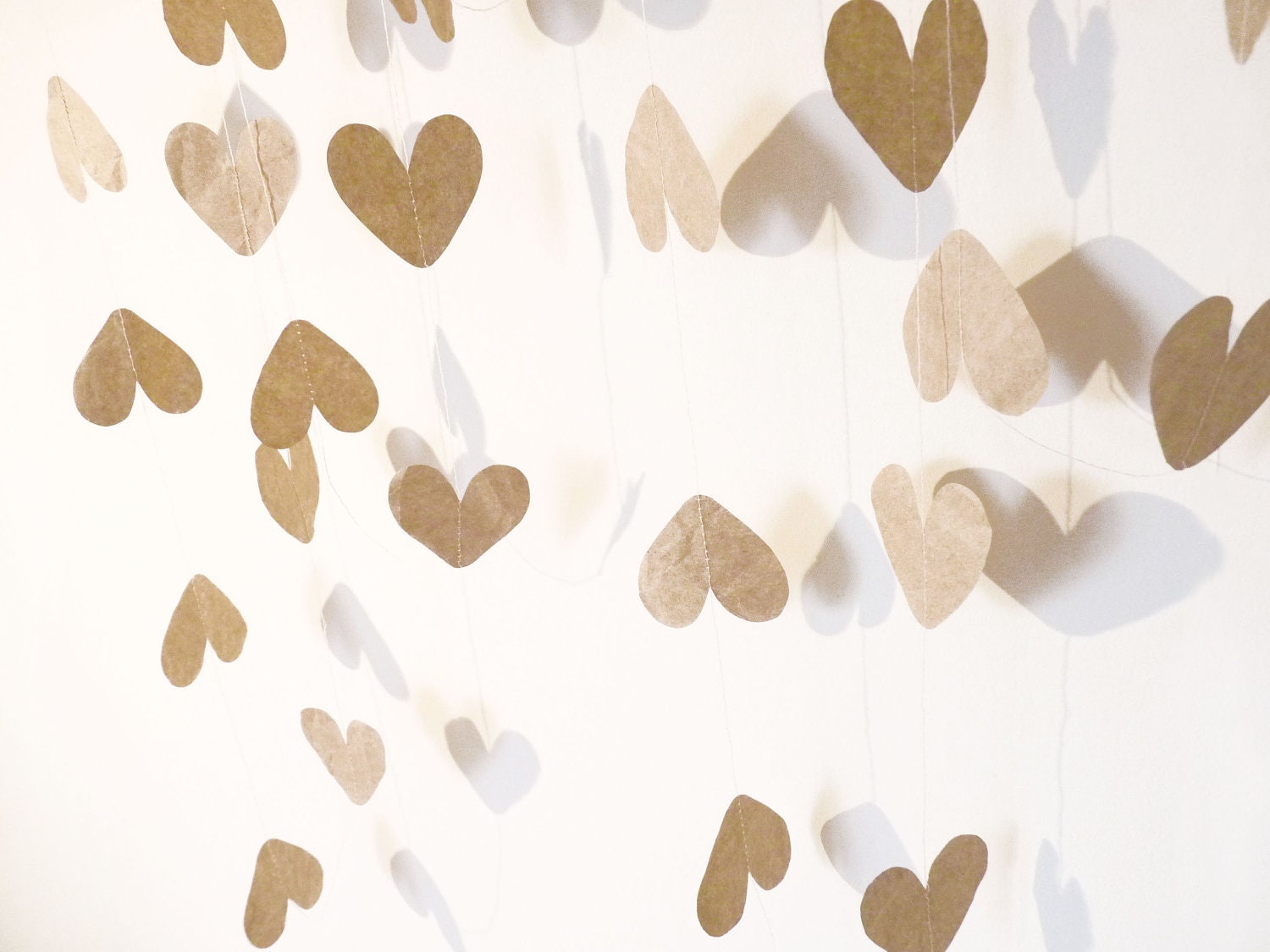Recycled Brown Paper Heart Garland / First Anniversary Gift / Contemporary Christmas Decoration (Approx 2.68 meters / 8.7 feet) - HandmadebyKATuck