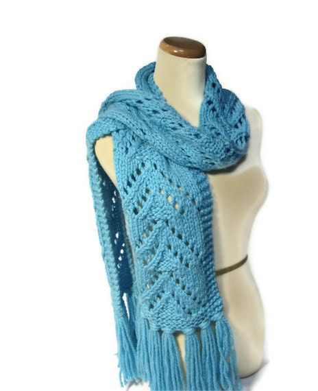 Bonnie Blue Lacy V Hand Knit Scarf