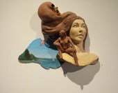 Ceramic Wall Sculpture Figure Group, Finding The Void, Narrative Art Portrait Nude, Look Within Original Painting