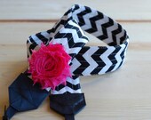 Large Black & White Chevron SLR Camera Strap with Rosette - Free Shipping
