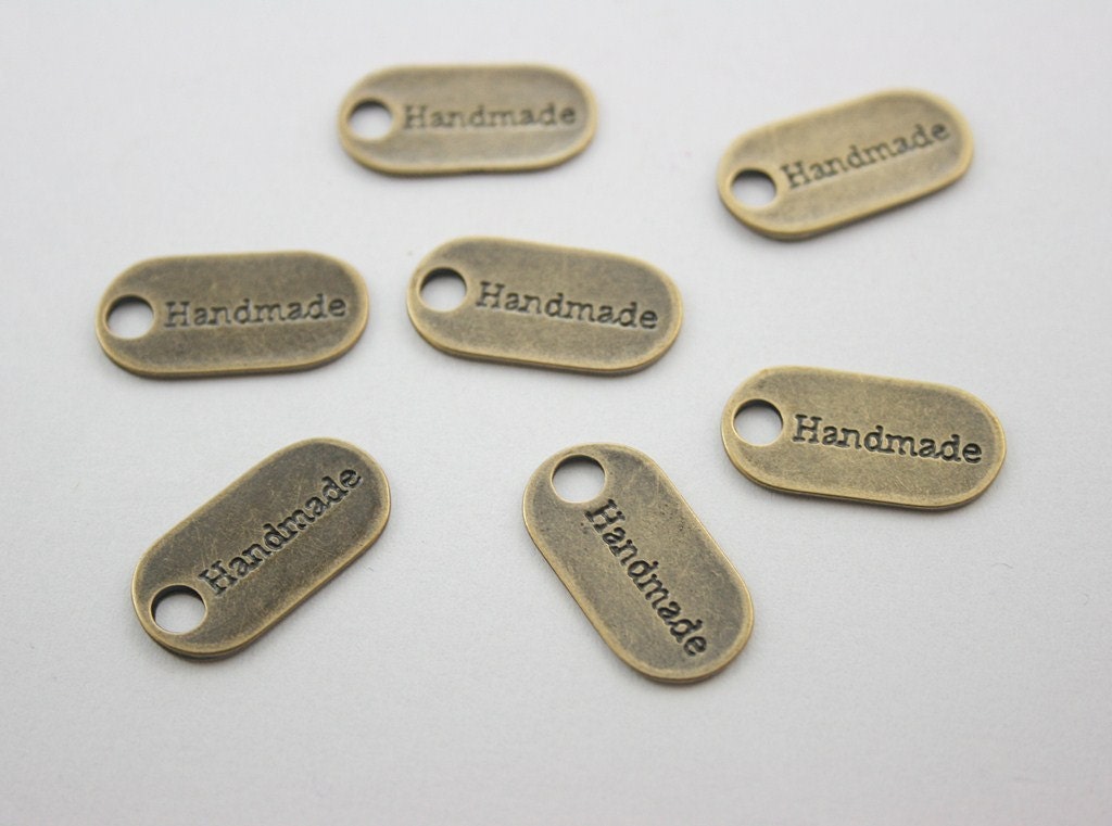 10 pcs. Zinc Brass HANDMADE Label Tag Charms Pendants Decorations Findings 12 mm. PND Lbtg1 RC