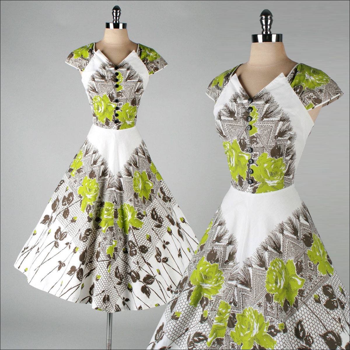 vintage 1950s dress . PALMETTO FASHIONS . floral cotton . 3343